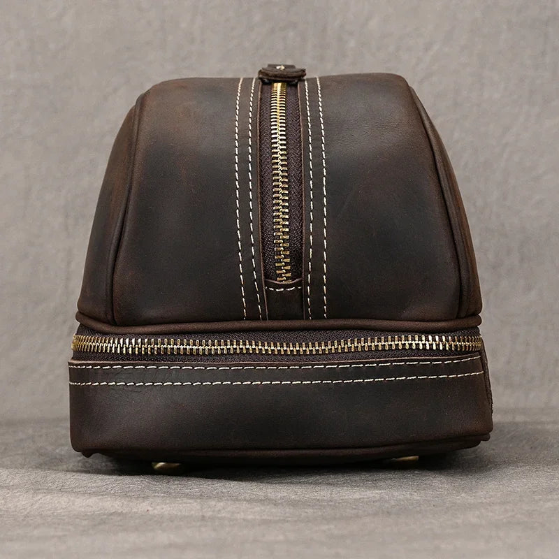 Fashion High Quality Small Travel Bag Crazy Horse Leather Travel Wallet Storage Bag Washing Make Up Bag For Travel toiletry