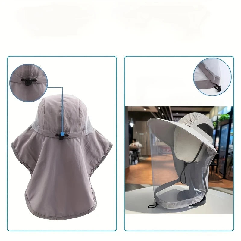 Outdoor Mosquito Repellent Hats - Sun Protection, Breathable Mesh Mask, Face Cover, Suitable for，mountaineering，Night Fishing