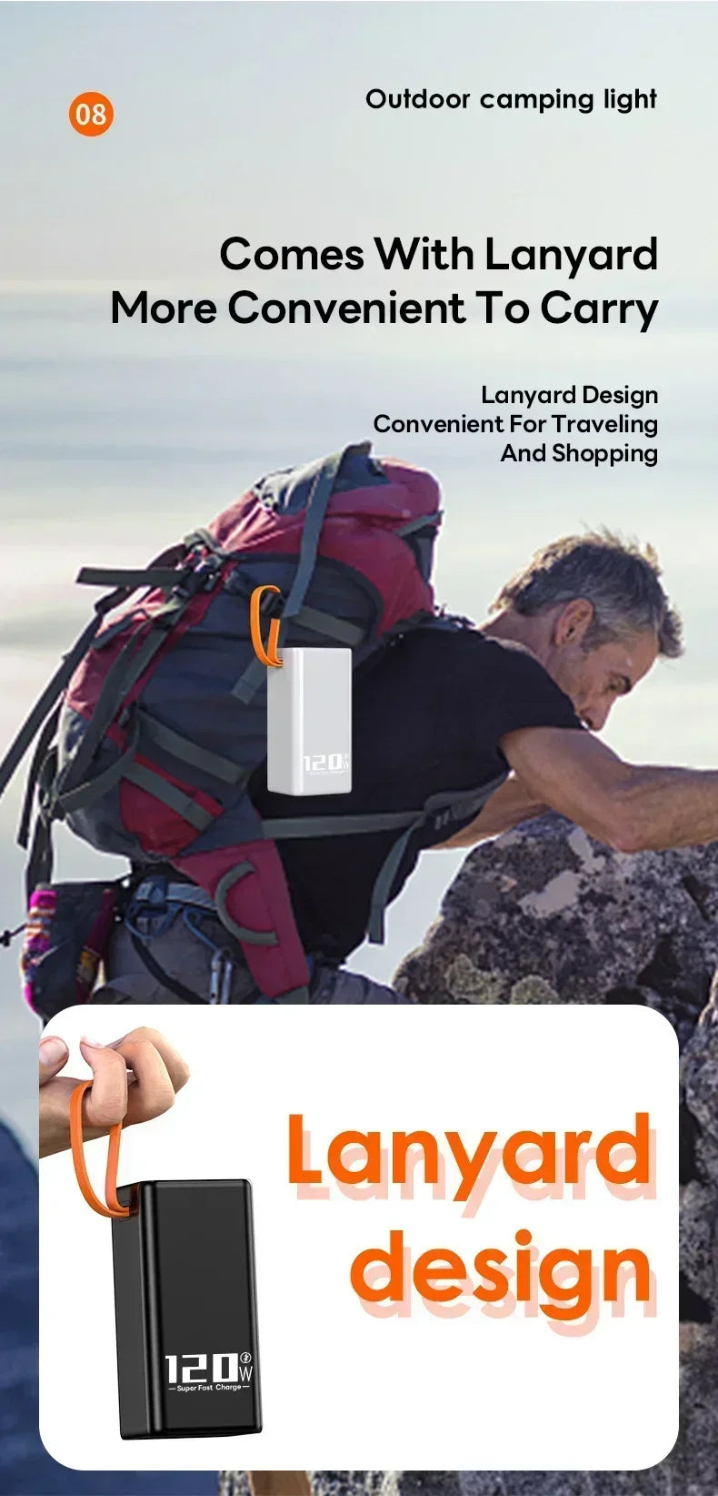 200000mAh Two-way Fast Charging 120W Portable Charger Power Bank Fast Charging External Tito C for xiaomi iPhone W/LED Light