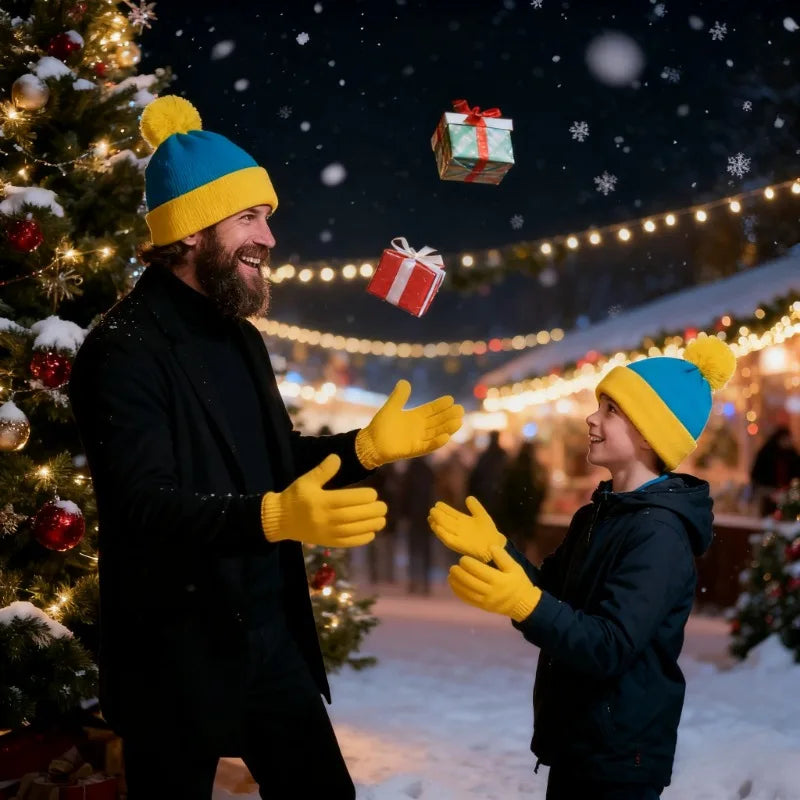 2pc Halloween Cosplay Funny Beanie Hat and Gloves, Character Park Knit Hat Winter Christmas Costume Accessories