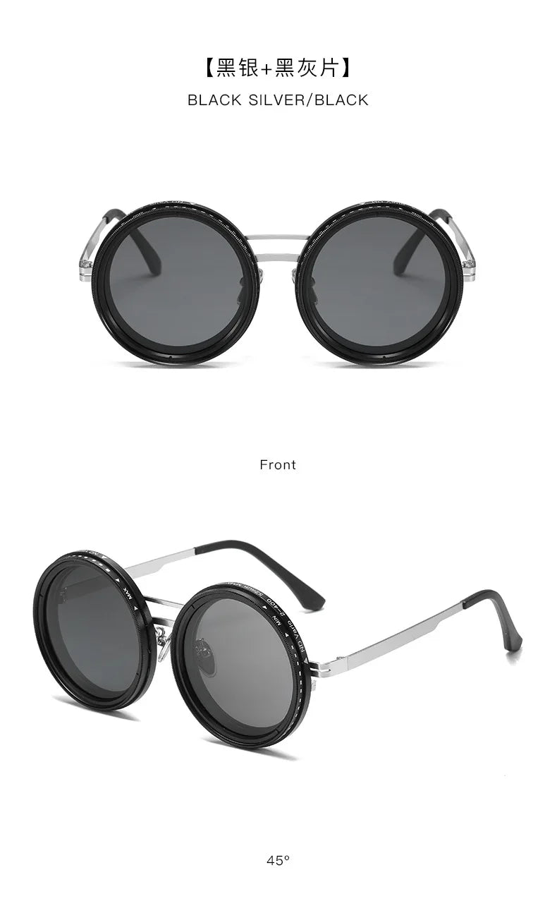 KLASSNUM ND Sunglasses Dimming Glasses Men Outdoor Polarized Sun Glasses Retro Punk Round Frame Women ND9 Tint Eyepiece New In