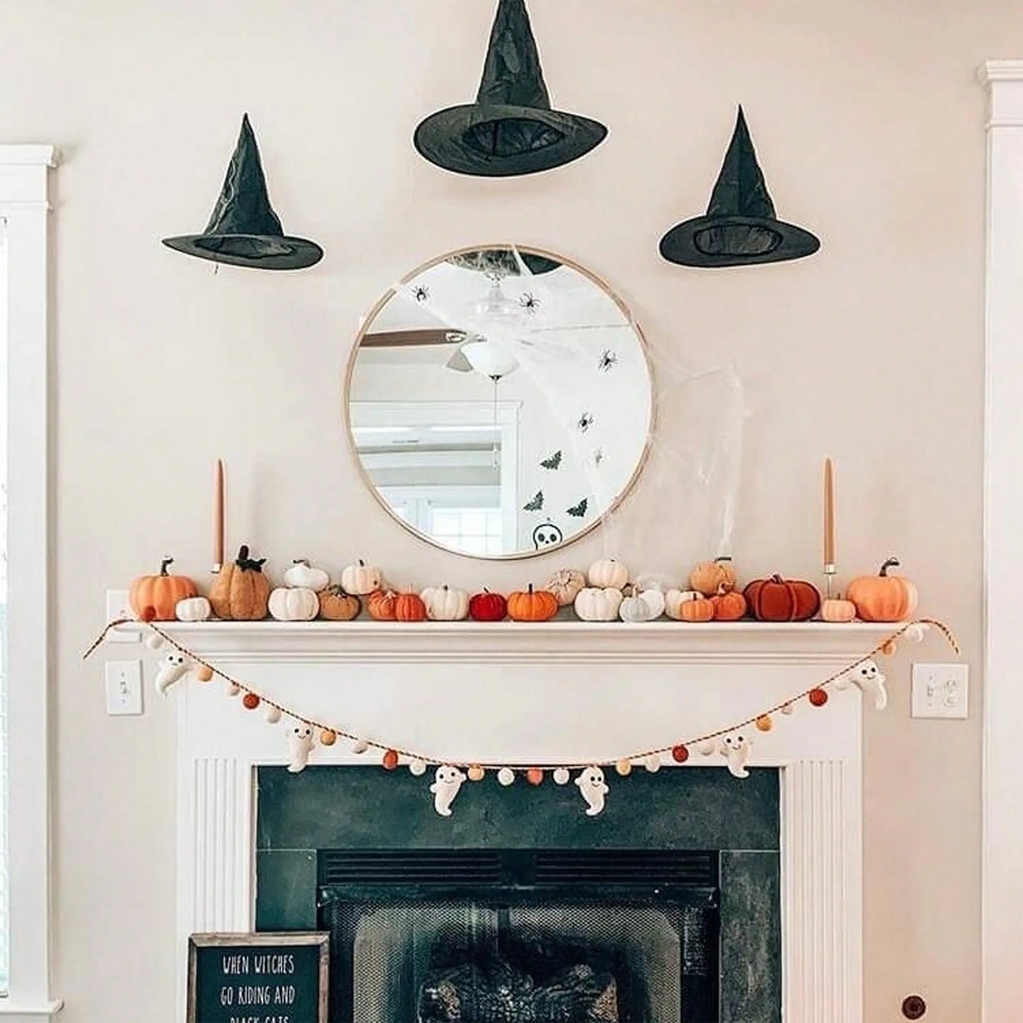 2 Pack Halloween Black Witches Hat Witch Hats Hanging Witch Hats with Hanging Rope for Halloween Party Decorations