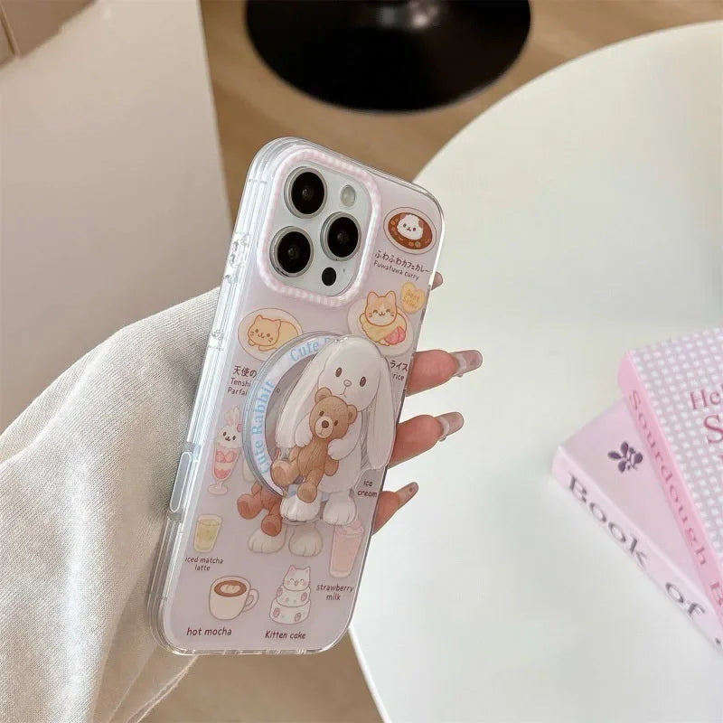 Korean Cute Cartoon Rabbit Magnetic Holder Grip Tok Griptok Phone Stand Holder Support for IPhone 17 for Pad Magsafe Smart Tok
