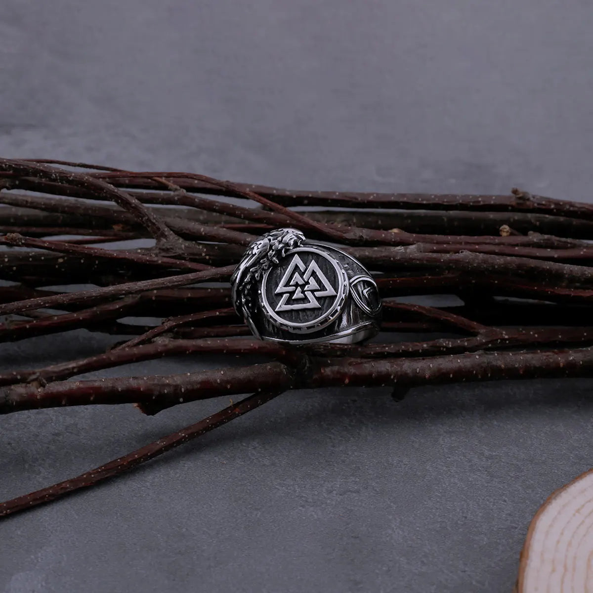 316L Stainless Steel Viking Ring Raven and Norse Rune Men's Valknut Amulet Hip Hop Vintage Biker Ring Jewelry Gift Dropshipping