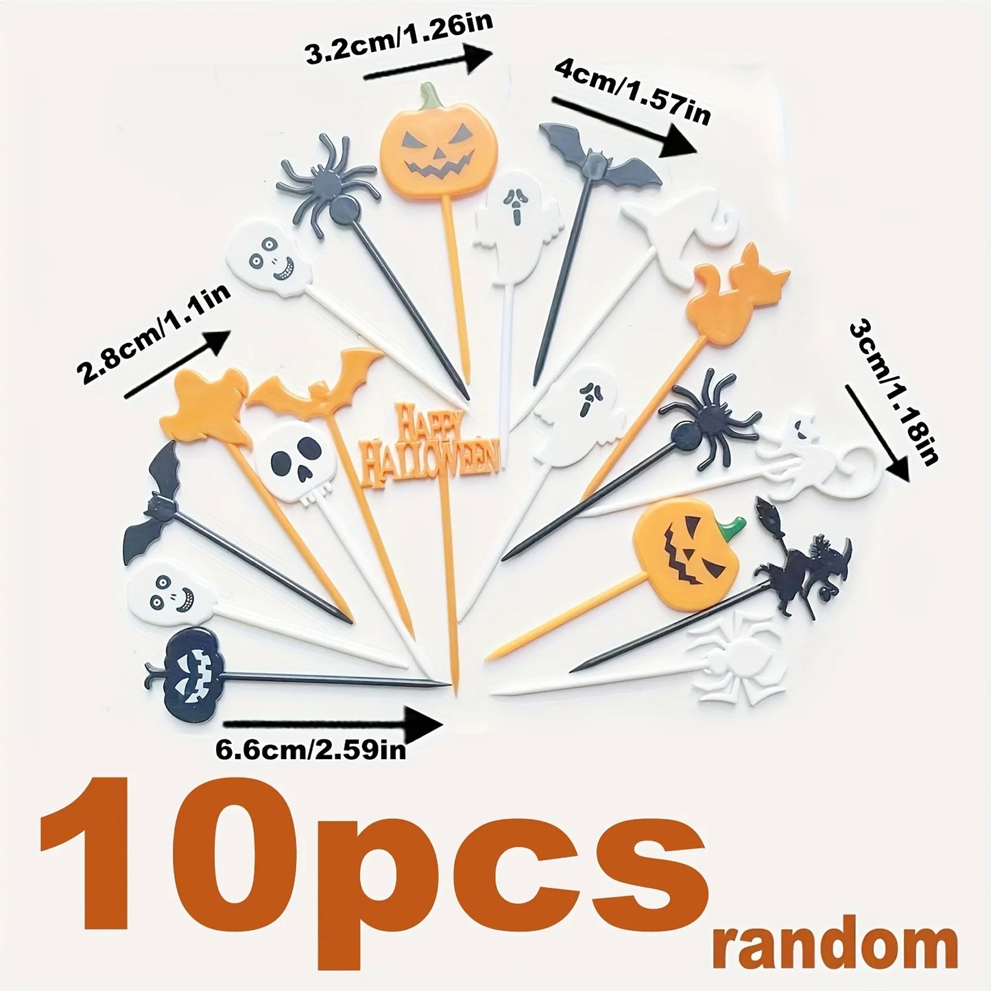 10/30/40PCS Plastic Halloween Toothpicks Halloween Cupcake Topper Ghost Bat Spider Fruit Toothpicks Halloween Party Cake Decorat