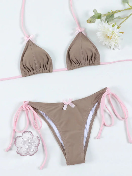 ZRTAK Sexy Bikinis Push Up Swimwear Women Long String Bow Swimsuit Triangle Bandage Bikini Set Beachwear Two Piece Suits
