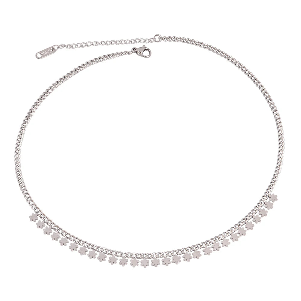 Trendy Stainless Steel Necklace For Women Gold Silver Color Round Geometric Pendant Necklace Choker Snake Chain Necklace Jewelry