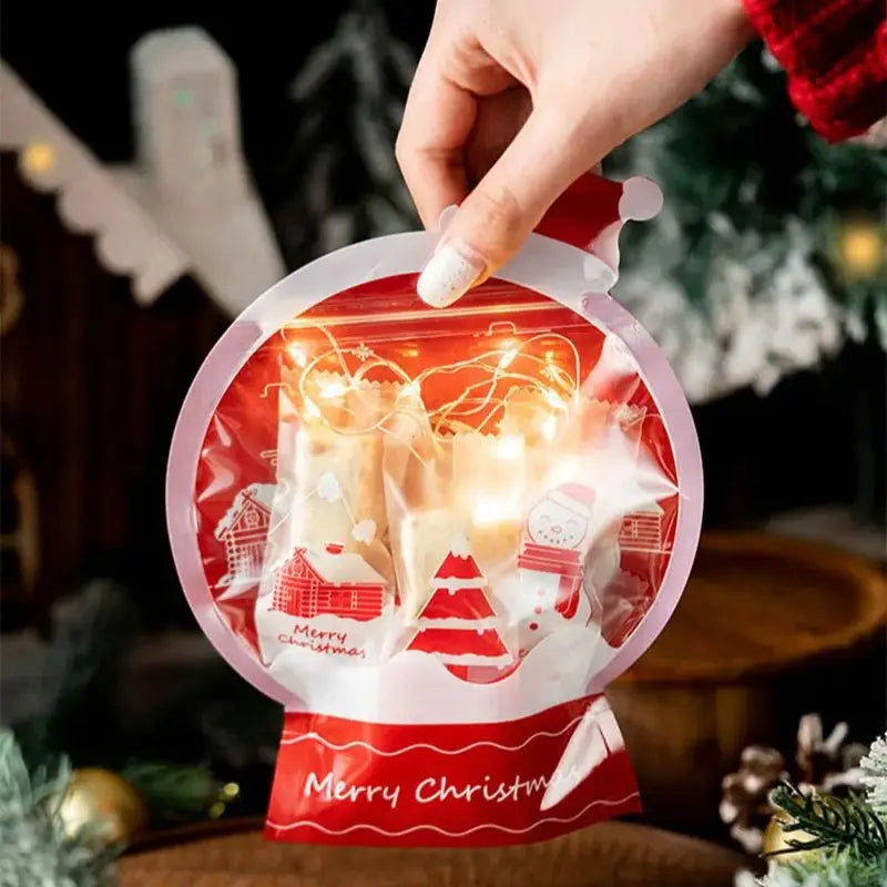 LBSISI Life 25pcs Ball Shape Christmas Gift Bag For Candy Chocolate Cookie Nougat Biscuit Packing Gift Tree Santa Zipper Bags