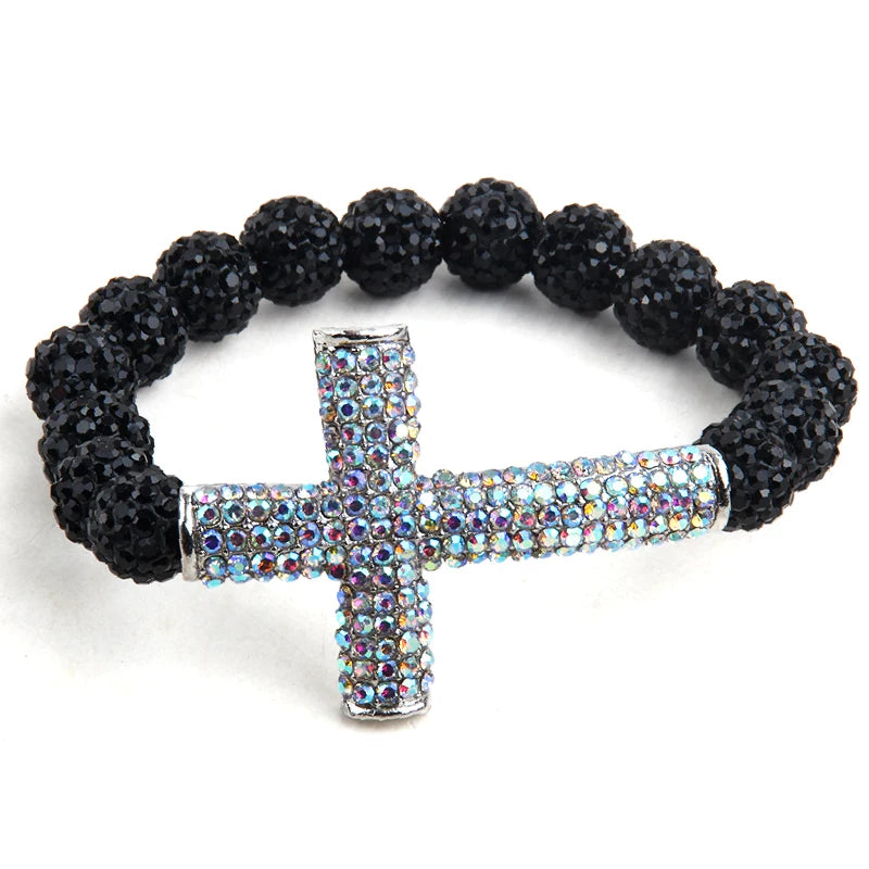 fashion ladies Crystal Pave ball cross bracelet shiny black and AB three color available