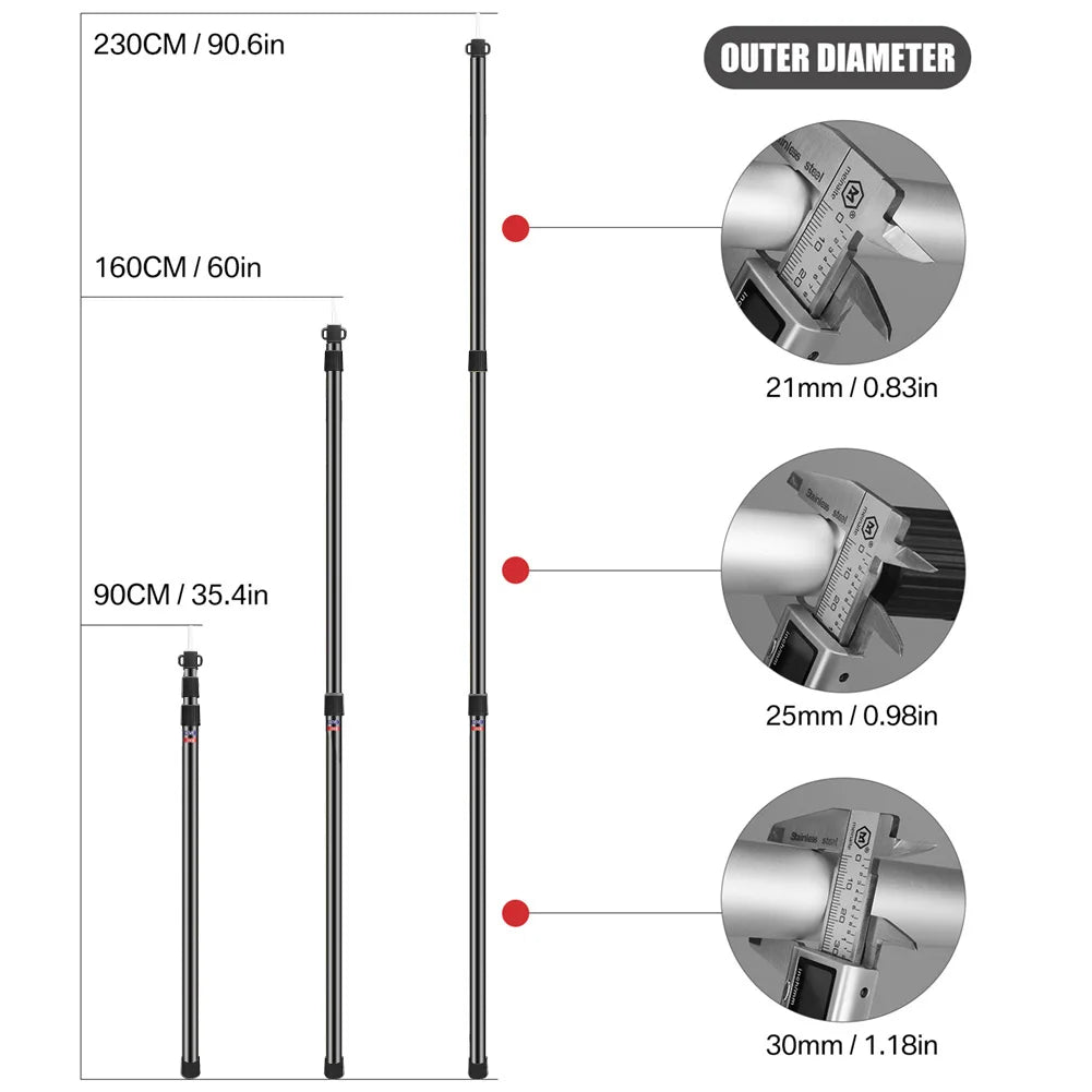 Set of 2 Tarp Poles Telescoping Camping Replacement 3-Section Aluminum Tent Rods for Rain Fly Camping Shelter Awning Canopy