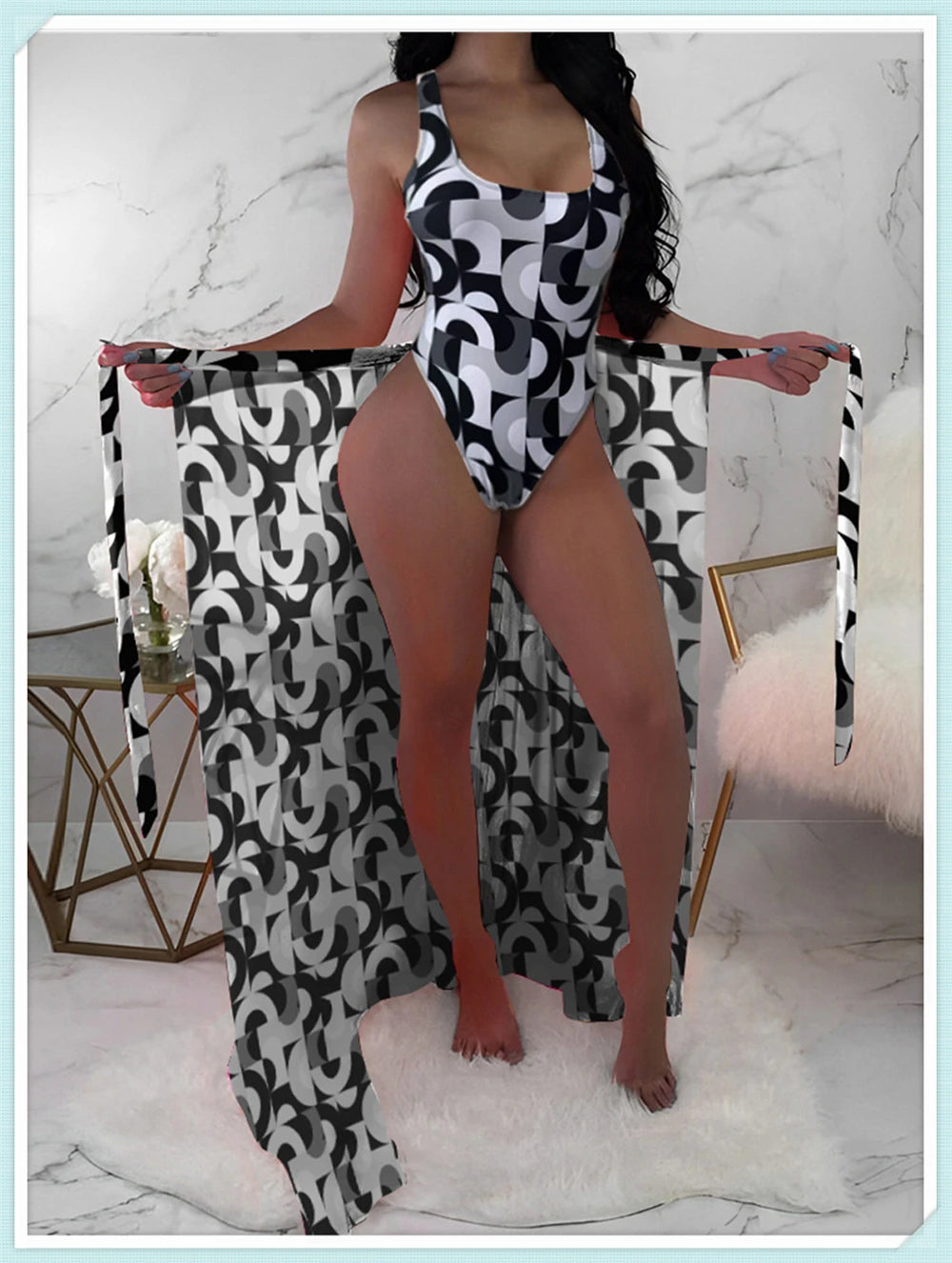 2 Piece Floral Print Bodysuit With Beach Skirt 2023 Women Padded Bikinis Swimwear Female Bathing Swimming Suit Summer Beachwear