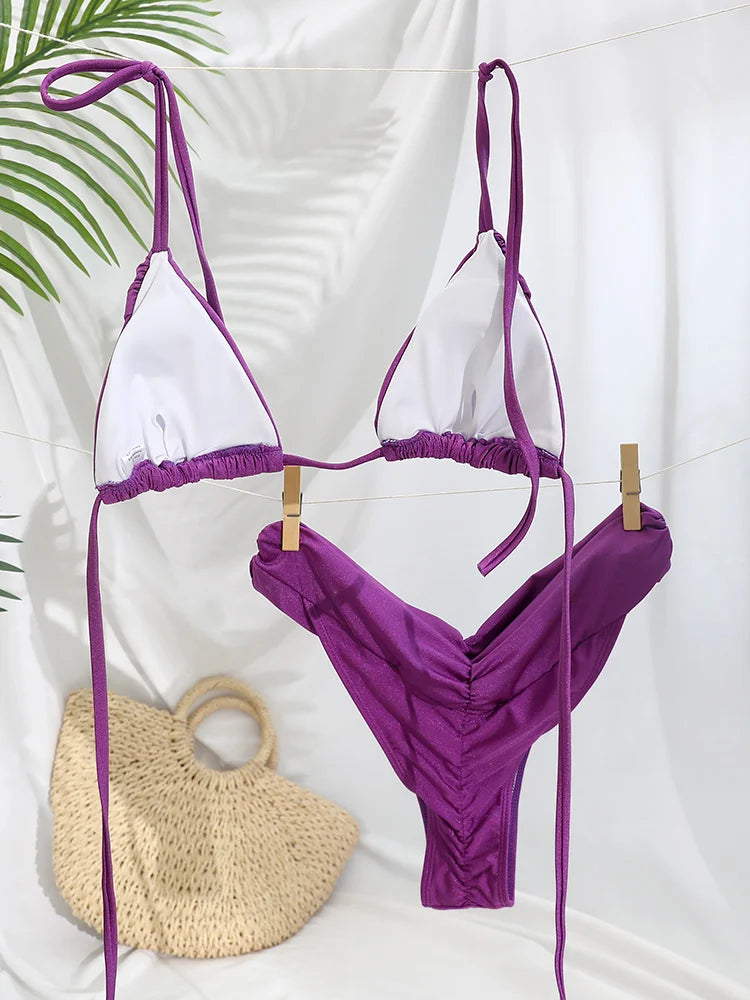 Sexy Bikinis Solid Swimsuit Bandage Bikini Set Women's Two Piece Suit 2025 Bathsuit For Female Summer Swimwear