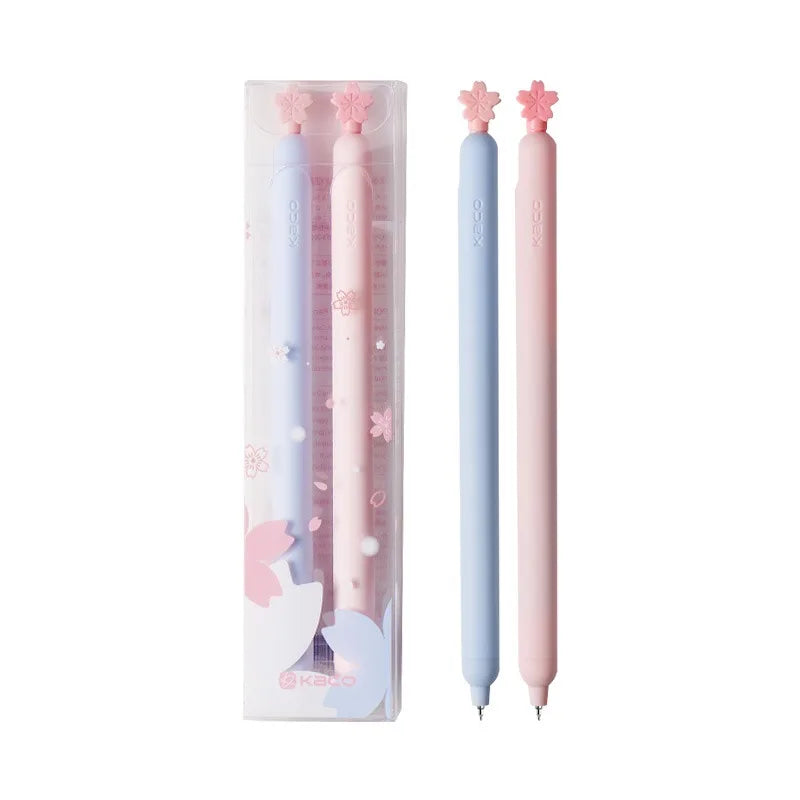 KACO 2pcs Sakura Gel Pen Set Double Ball ST Tip Side-pressed Decompression Signature Pens, Limited Romantic Aesthetic Stationery