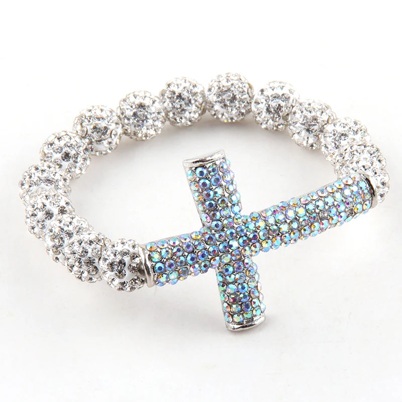 fashion ladies Crystal Pave ball cross bracelet shiny black and AB three color available