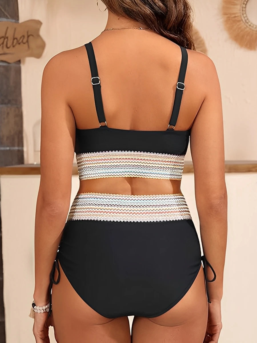 V-neck Bikinis 2025 Women High Waist Swimwear Drawstring Swimsuit Female Beachwear Summer Bathers Bathing Swimming Swim Suit XXL