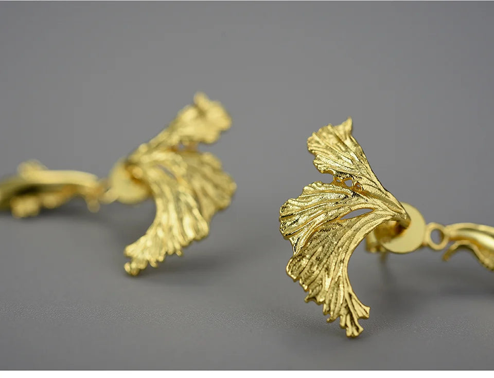 Lotus Fun 18K Gold Unusual Divided Design Fighting Fish Stud Earrings for Women Real 925 Sterling Silver Original Fine Jewelry