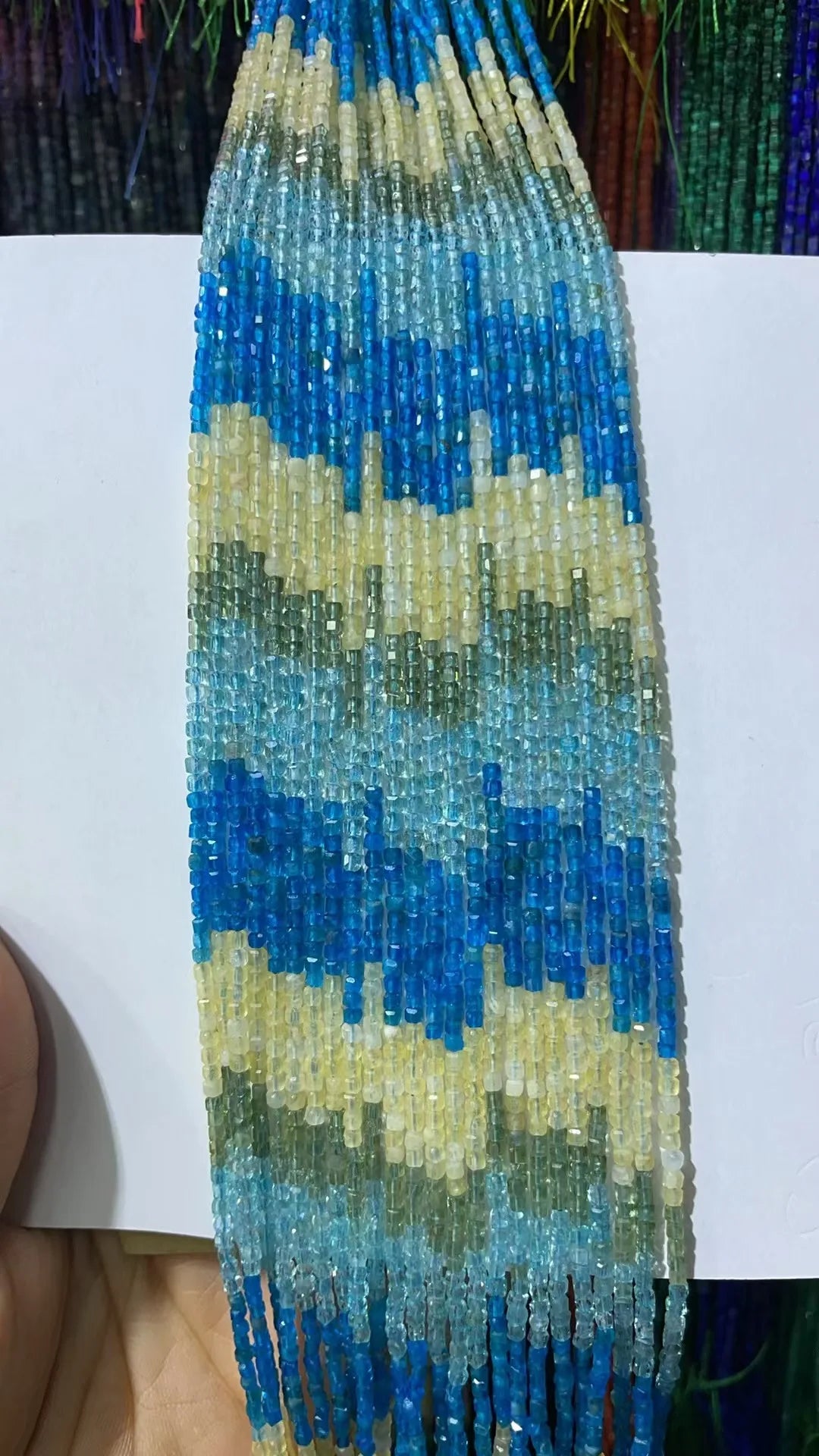 Natural Rainbow Tourmaline Cube Faceted 2.5X2.5mm Length38.5cm