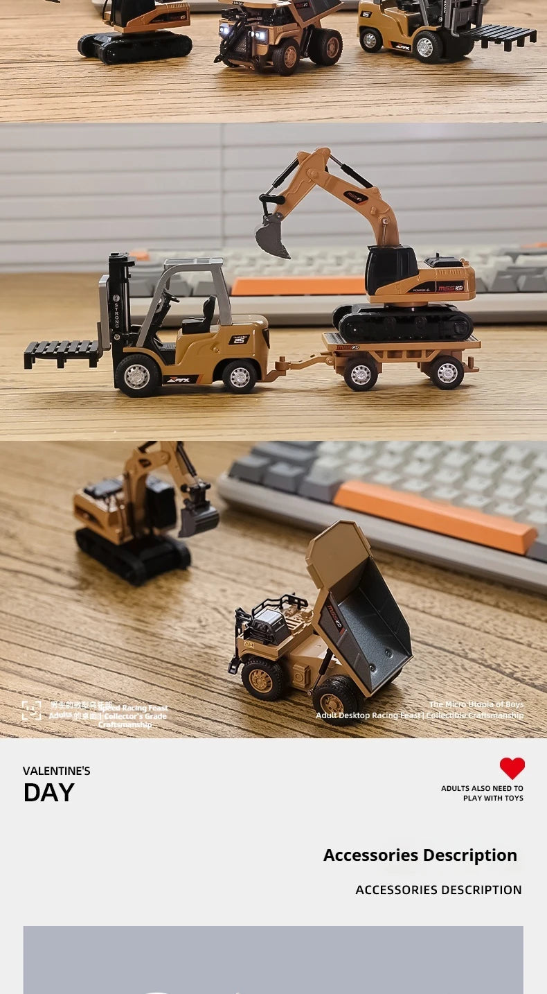 1/64 RC Car Alloy Mini RC Forklift Engineering Vehicle 2.4G Full Scale Mobile Phone RC Excavator Dumper Christmas Gift In stock