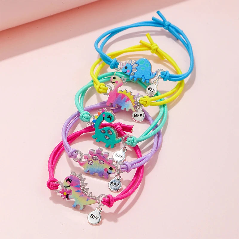 5Pack Cute Unicorn Donut Rainbow Bear Butterfly Charm Elastic Rope Bracelet for Girl Hairband Use Friendship BFF Gifts
