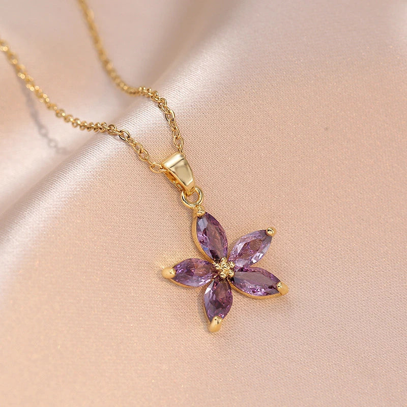 Titanium Steel Tulip Pendant Necklace Women New Fashion Elegant Five Flowers Necklace High Jewelry Party Gifts Wholesale