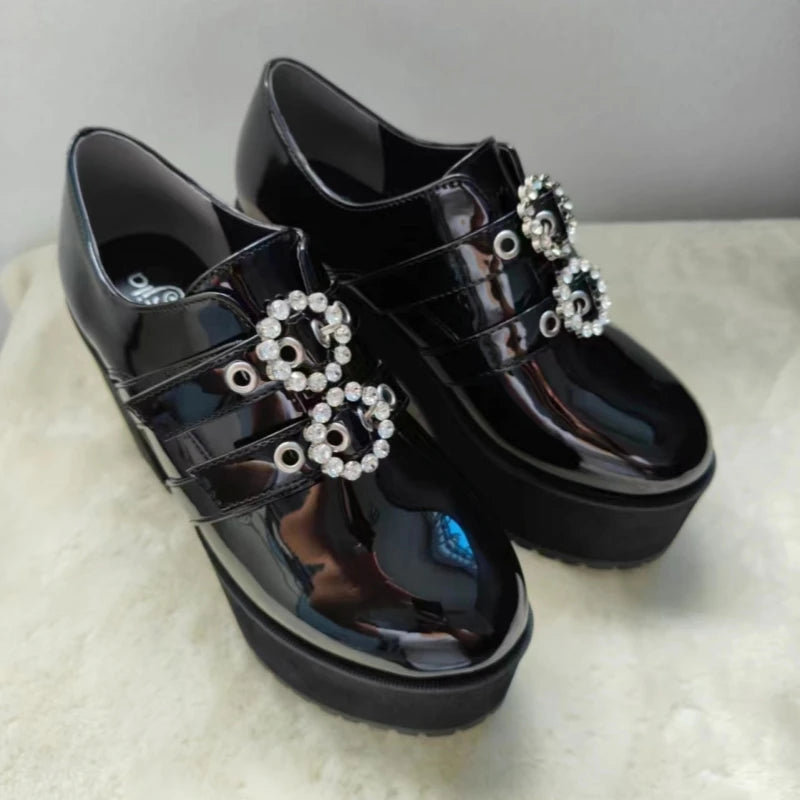 Japanese Mine Series Round Drill Buckle JK Patent Leather Shoes Student Mass-Produced Platform High Heels Uniform Women's Shoes