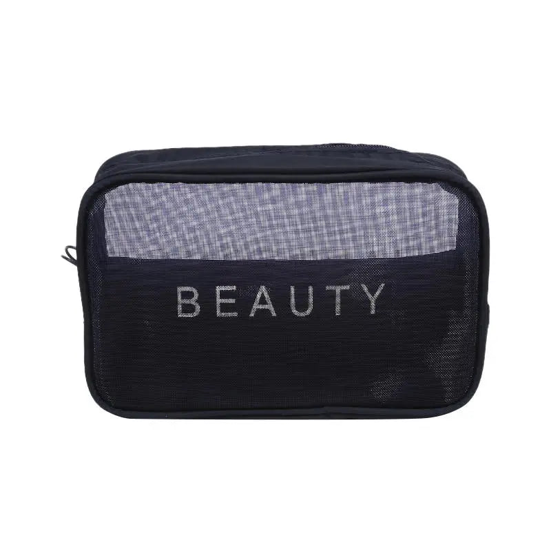 Transparent Mesh Makeup Bag Women Travel Toiletry Wash Cosmetic Bag Storage Case Letter Printed Zipper Make Up Bags 3 Size