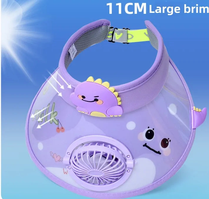 Children's Summer Sun Hat with Fan Sun Protection Hat Cartoon Outdoor Sun Protection Hollow brim Open Top Sun Protection Hat