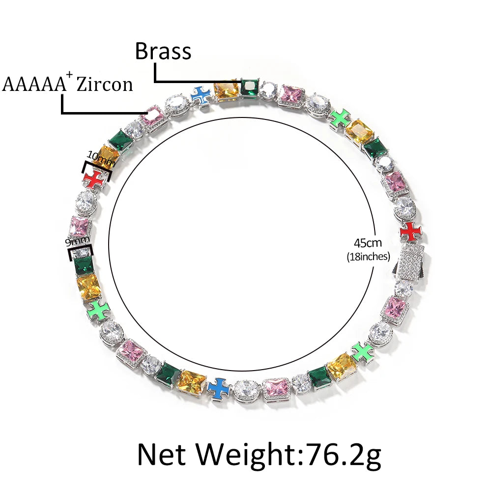TBTK Colorful Gem Necklace Multi Color Oil Chain Iced Out 5A+ Colorful Cubic Zircon Luxury Bracelet Necklace Hiphop Jewelry