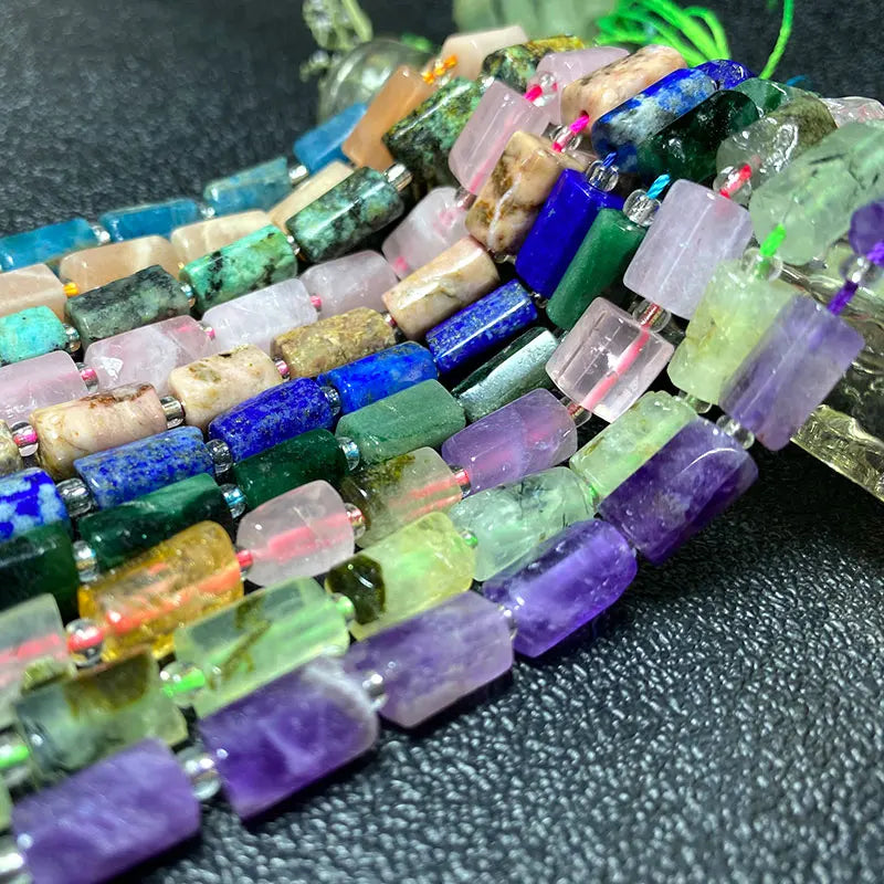 Natural Tourmaline Apatite Emerald Agates Amethysts Jades Cylinder Stone Spacer Beads for Jewelry Making DIY Bracelet 7.5inch