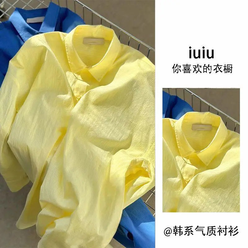 Ins Korean Milky Yellow Sun Protection Shirt Jacket Women's Autumn and Summer Loose Shirt Long-sleeved Top