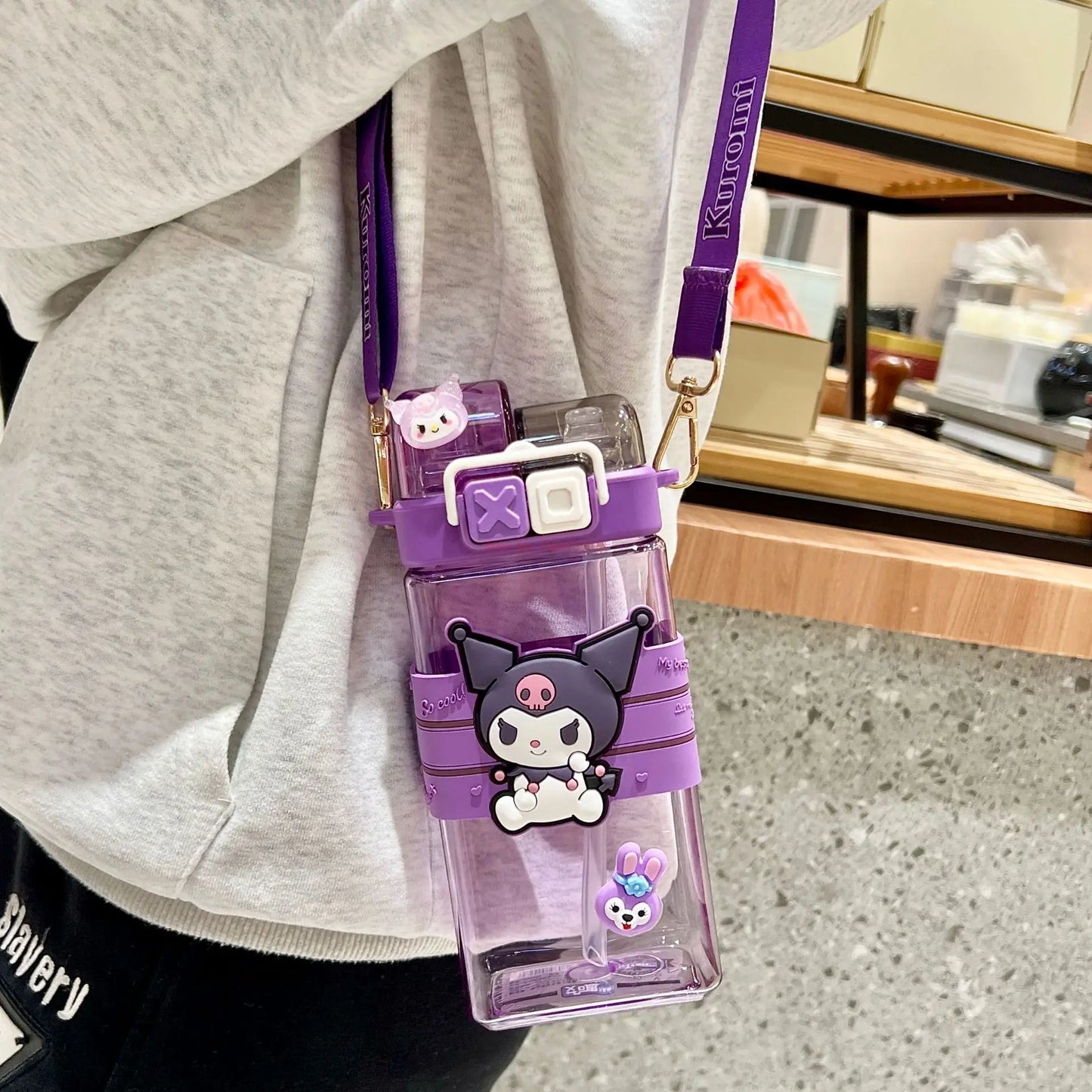 520ml Sanrio Melody Pompompurin Kuromi Cinnamoroll Plastic Bottle Double Drink Cup Students Cartoon Large Capacity Water Bottle