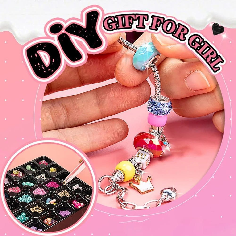 Charm Bracelet Making Kit with Jewelry Box & Nail Polish Jewelry Making Kit Birthday Christmas Gifts for Girls Ages 6-12