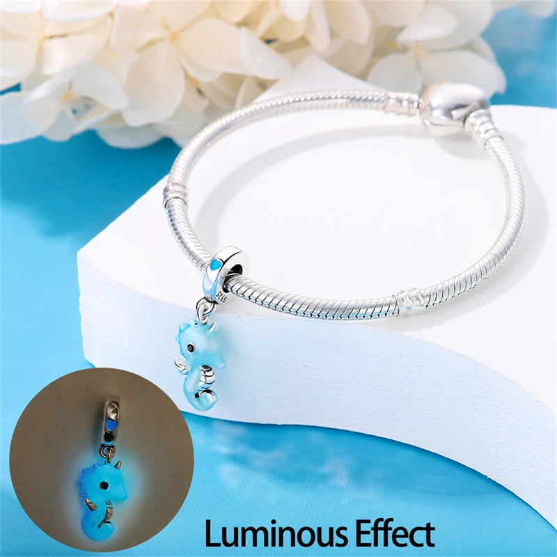 New 100% 925 Sterling Silver Ocean Luminous Sea Turtle Dolphin Octopus Charms Beads Fit Qikaola Original Bracelets DIY Jewelry