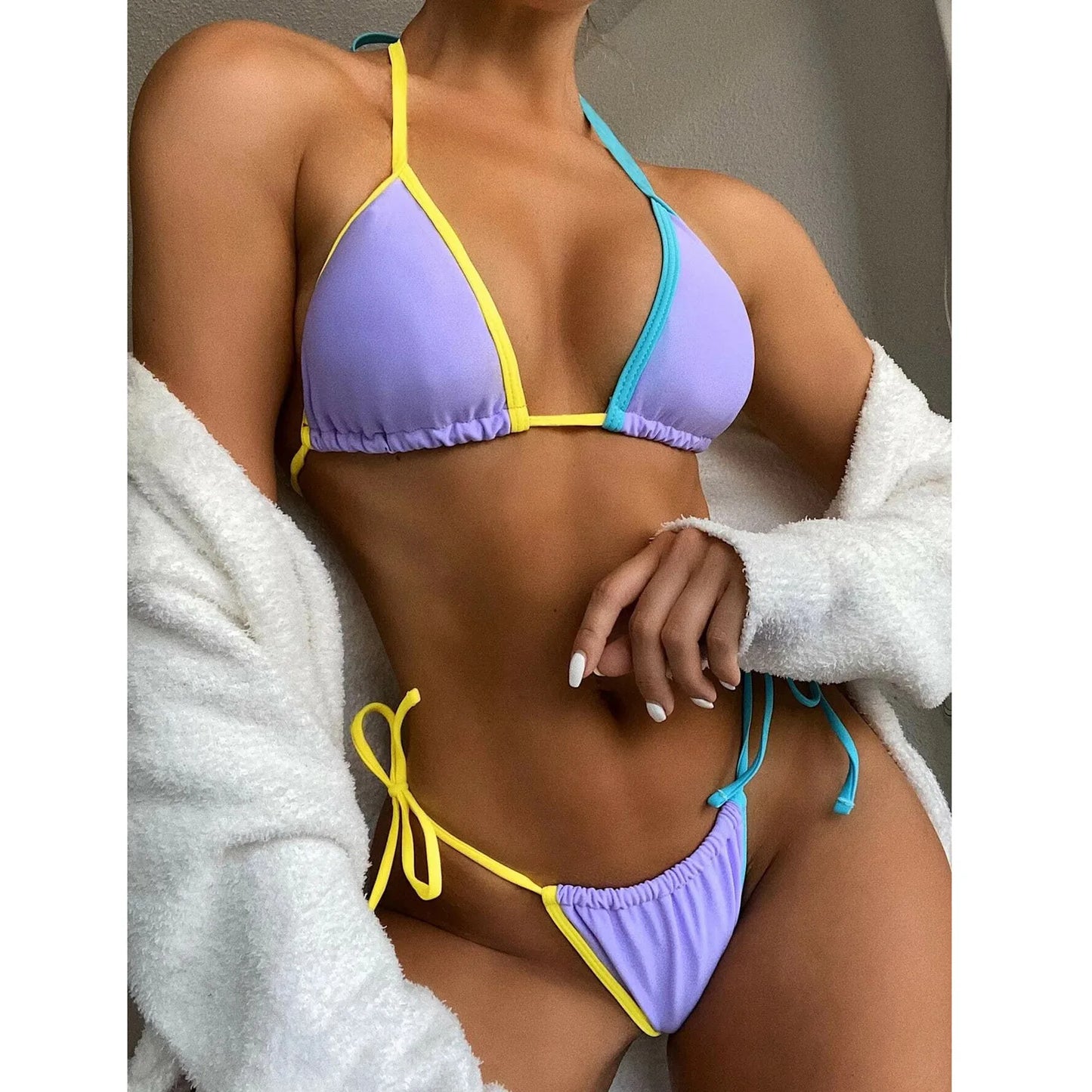 Brazilian Swimsuit Push-Up Bra Swimwear Side Bandage Bikini Women Swimwears Tankinis Set Front Ruched G String Thong Swimsuit