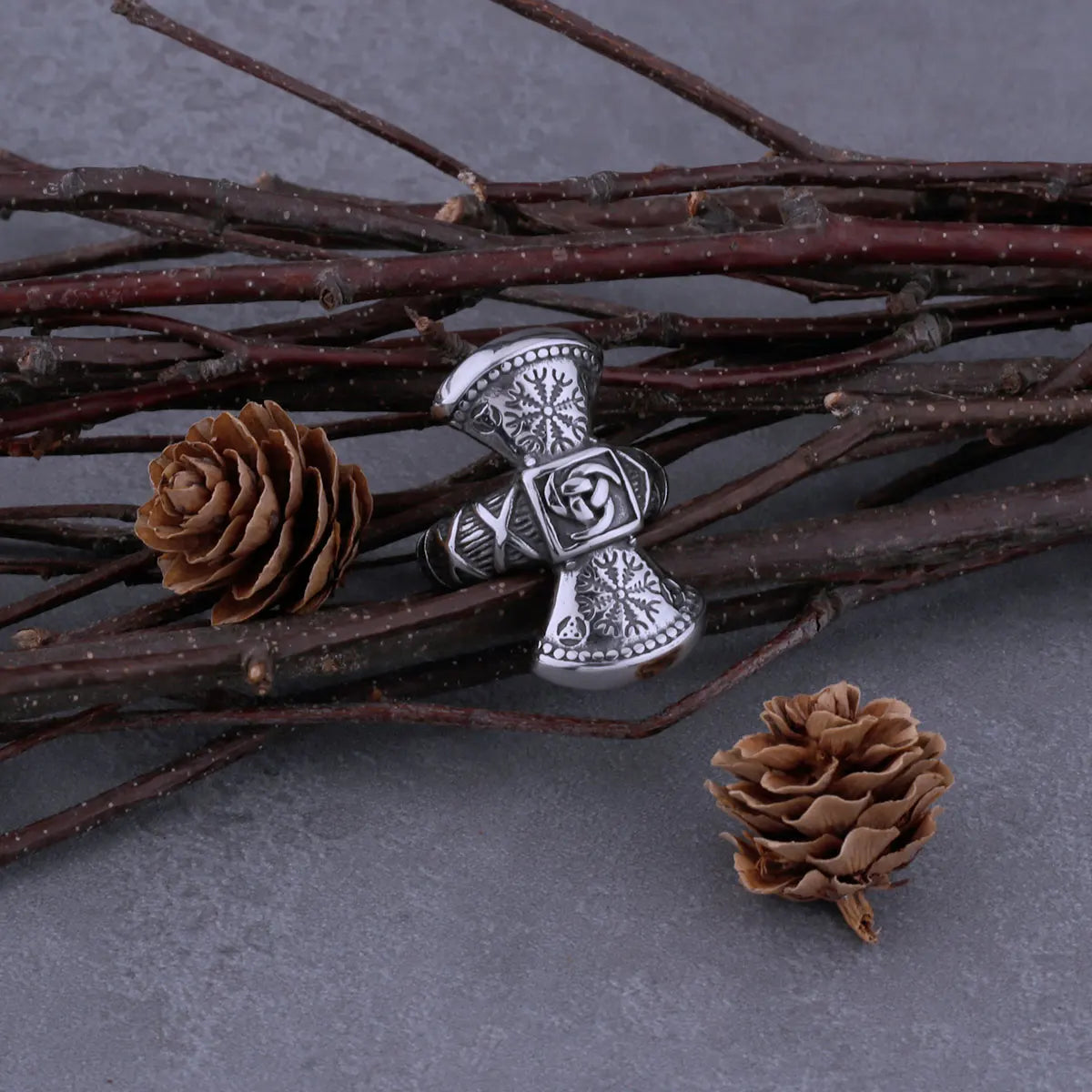 New Viking Double Axe and Road Sign Compass Ring Ring Men's Vintage Celtic Knot Amulet Ring 316L Stainless Steel Jewelry Gift