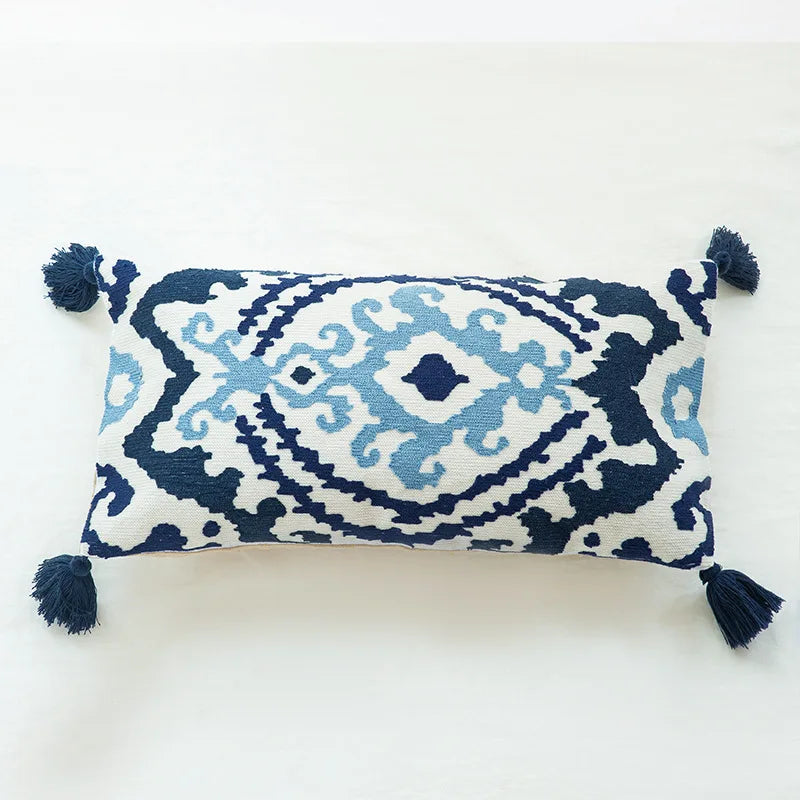 Nordic Ethnic Style Cushion Cover Cotton Moroccan Handmade Embroidery Cotton Tassel Throw Pillow Cover Living Room Home Decor