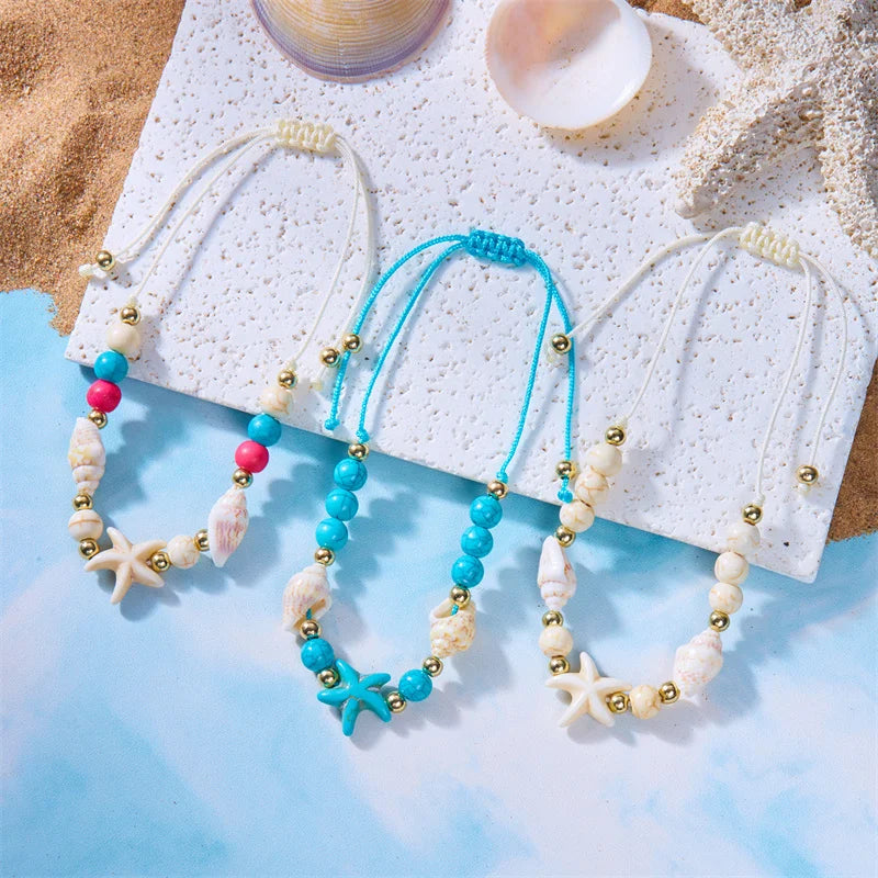 Bracelet Shell Bohemian Painted Shell Conch Starfish Beaded Bracelet For Women Anklet Beach Jewelry Gifts Handmade