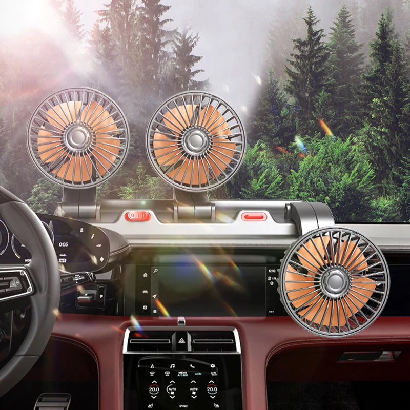 SEAMETAL USB Cooling Fan for Car 360-Degree Rotation 3-Head Electric Fan 2-Speed Silent Motor Fan Universal for Car/Office/Home