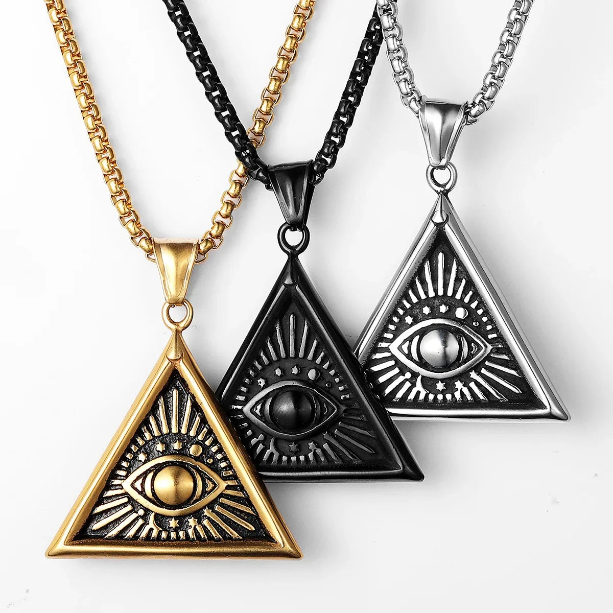Masonic Illuminati Eye Amulet Men Necklaces Stainless Steel Pendants Chains Women Jewelry Cool Male Accessories Gifts Wholesale