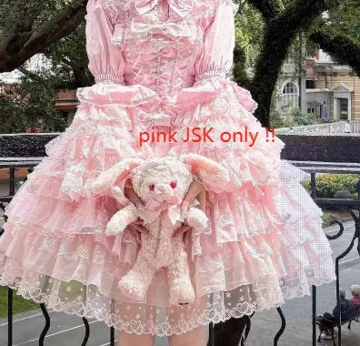 Original Design Lolita Jsk Suspender Dress Sweet Girl Women's Long Sleeve Inner Shirt Cute Princess Sling Cake Dress with Cape