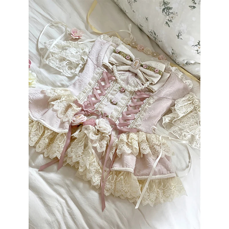 Original Romantic Atmosphere Cute Girls Skirt Sets 2025 Spring and Summer Sweet Lolita Tube Top Slim Top and Skirt 2-piece Set