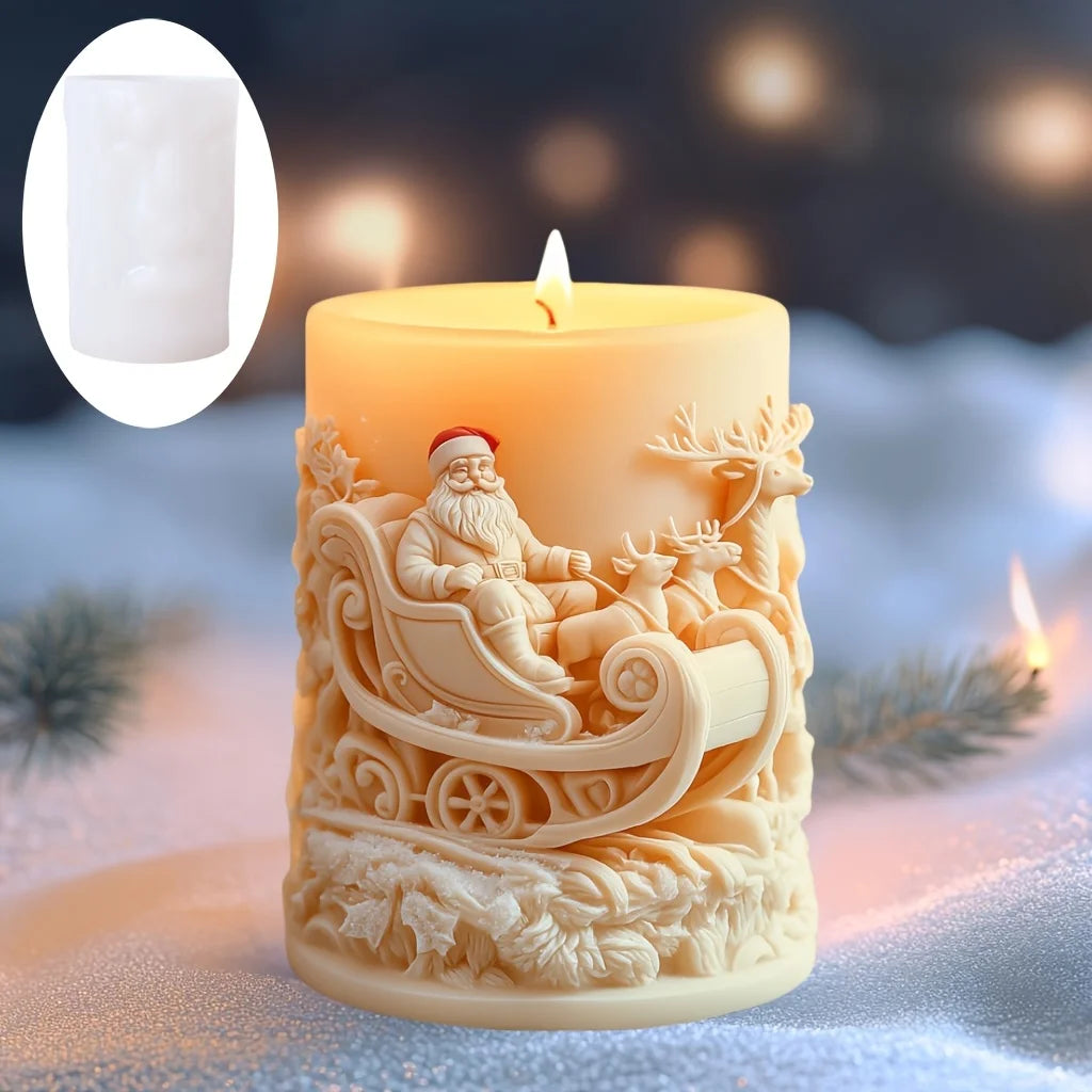 Smile Santa Claus Giving Gift Cylindrical Scented Candle Silicone Mold Santa Claus Hold Gift Resin Plaster Molds Christmas Gift