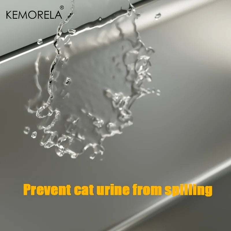 Stainless Steel Litter Box With Litter Mat And Litter Spade Lid High Side Suitable For Large Cats Closed Litter Tray With Spoon