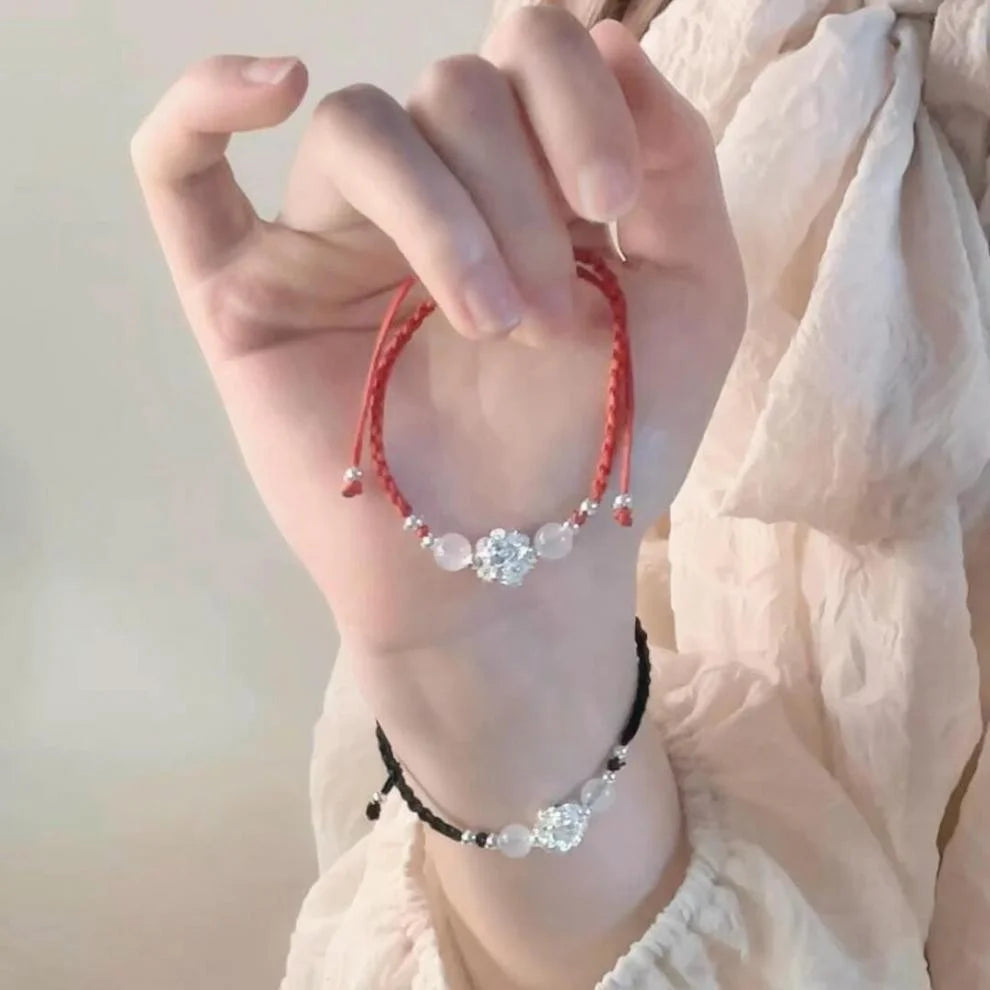 Vintage Handmade Chinese Style Braid Bracelet For Women Girls Fashion Lotus Flower Beaded Bracelet Jewelry Adjustable Gifts