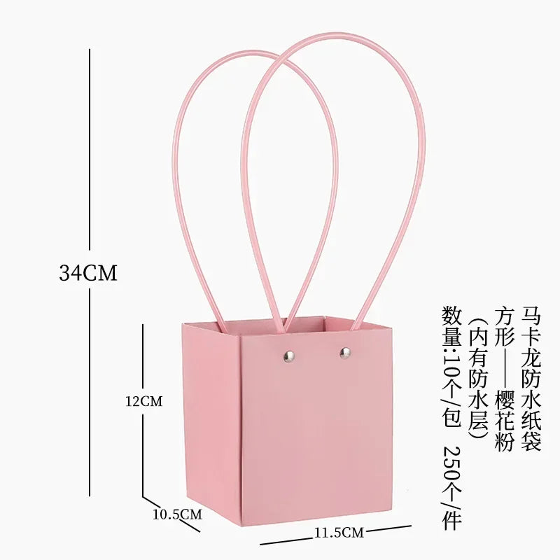 10pcs Christmas Gift Flower Kraft Paper Handbag Flower Arrangement Portable Box Rectangular Trapezoidal Flower Handheld Gift Box