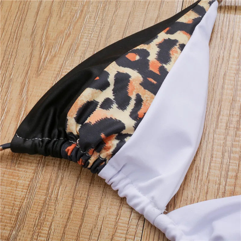 Bikini 2025 Sexy Women 3 Colour Patchwork Leopard Swimwear Swimsuit Halter Female Beach Bikinis Set Bathing Suit Banadores Mujer