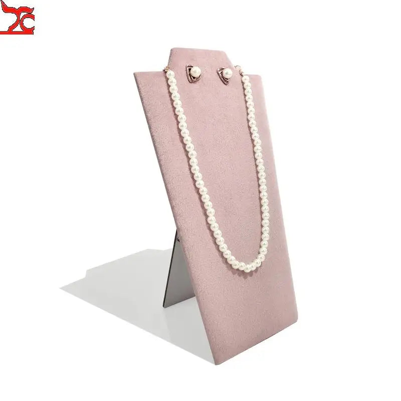 Wooden Necklace Stand White Pu Jewelry Pendant Display Holder Organizer Storage Easel Shelf Rack 3 Color 12.5*22.5Cm