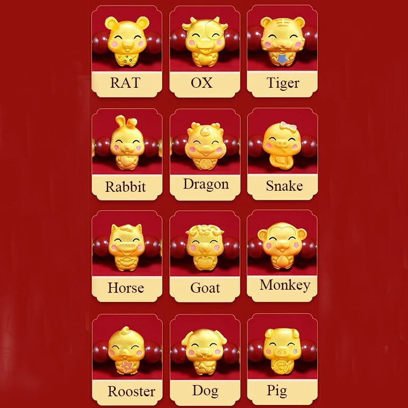 Lucky 12 Constellation Zodiac Sign Braided Animal Bracelet Men Women Red Rope Gold Color Beads Bracelet Bangle Gift Jewelry