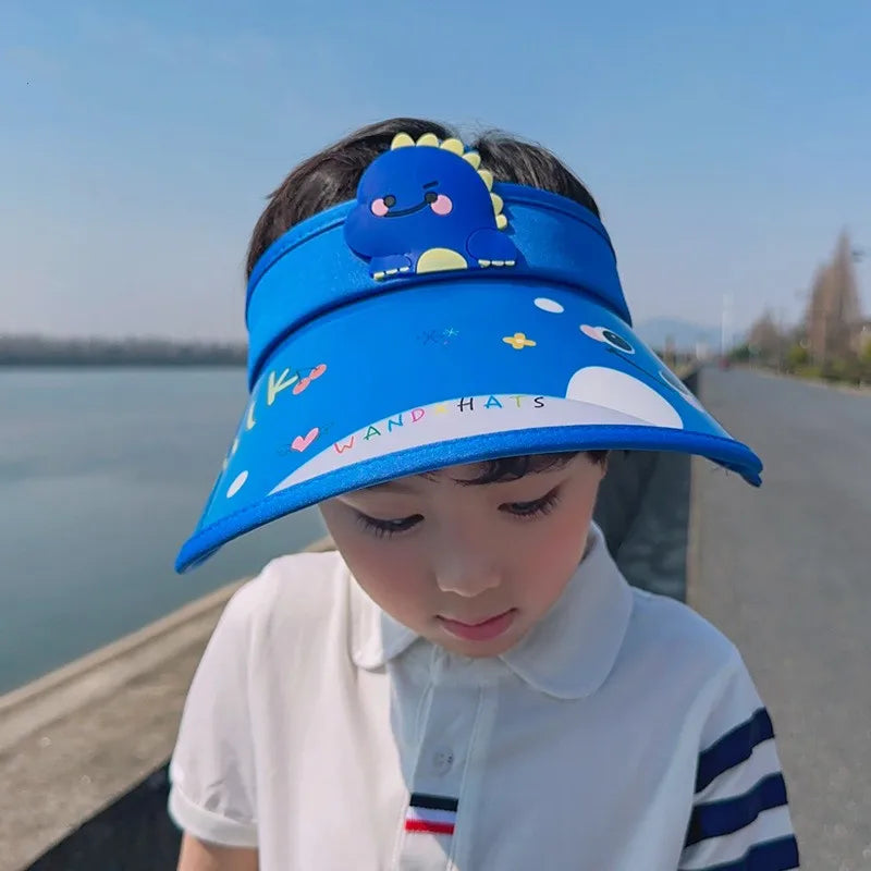 Children's Summer Sun Hat with Fan Sun Protection Hat Cartoon Outdoor Sun Protection Hollow brim Open Top Sun Protection Hat