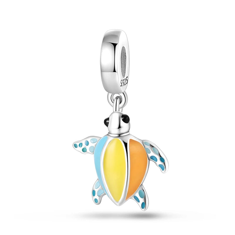 New 100% 925 Sterling Silver Ocean Luminous Sea Turtle Dolphin Octopus Charms Beads Fit Qikaola Original Bracelets DIY Jewelry